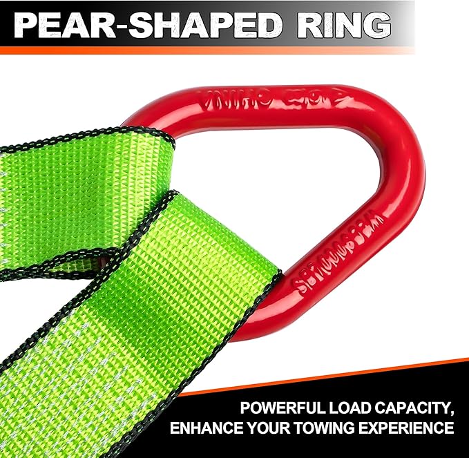 Axle V-Bridle Strap 2" x 4',1 Pack, Heavy Duty Recovery Tow Strap w/Snap Hooks,Cordura Sleeve,D Ring Middle,for Car Hauler,Rollback,and Flat Bed,Tow Truck