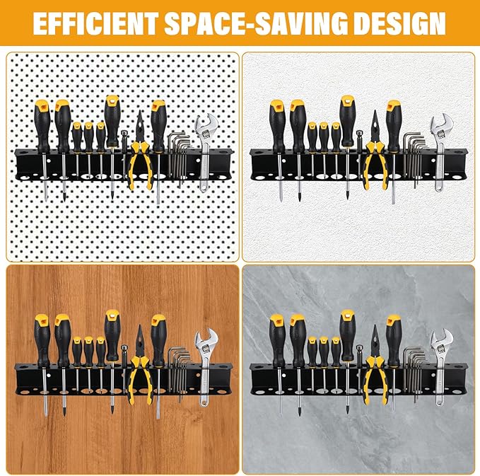 3-Pack Heavy Duty Screwdriver and Pliers Organizer Wall Mount, 16.75" Metal Tool Holder Rack with Screws & Anchors for Garage, Workshop, Toolbox
