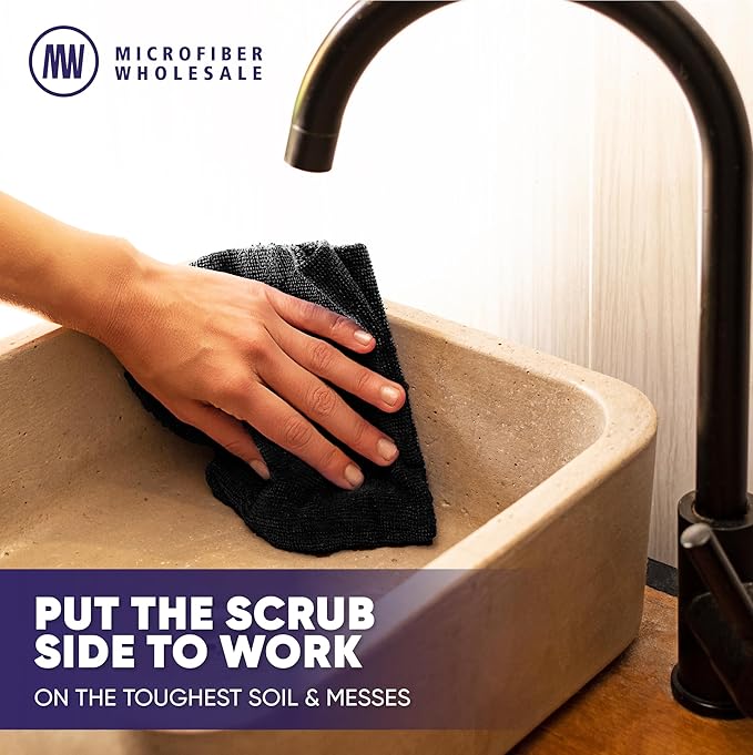 Microfiber Wholesale Pronto Cloths, Dual-Sided Microfiber Cleaning Towels, Soft Plush & Scrub Cloths for Dusting, Scrubbing, Kitchen, Windows & Car Detailing, Absorbent Bulk 300-Pack Black