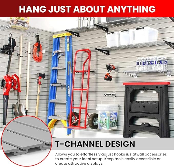 DLDIRECT 3 Colors - Slatwall Panel Garage Organizer: Heavy Duty Wall Mounted PVC Rack, Interlocking Slat Paneling for Garage Storage, Slotwall Board, Shelves System
