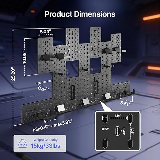 PEGZONE Controller and Headphone Holder Wall Mount, Modular Gaming Pegboard with Accessories, Controller Stand for Xbox PS5 PS4 Switch, Video Game Storage, Disc Shelf Organizer, 14pcs Pegboard, Black