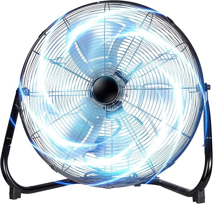 20 Inch Floor Fan,Heavy Duty Metal Industrial Fan - High Velocity Fan with 3 Speeds & Tilt, Powerful Metal Fan for Shop, Garage, Patio & Bedroom
