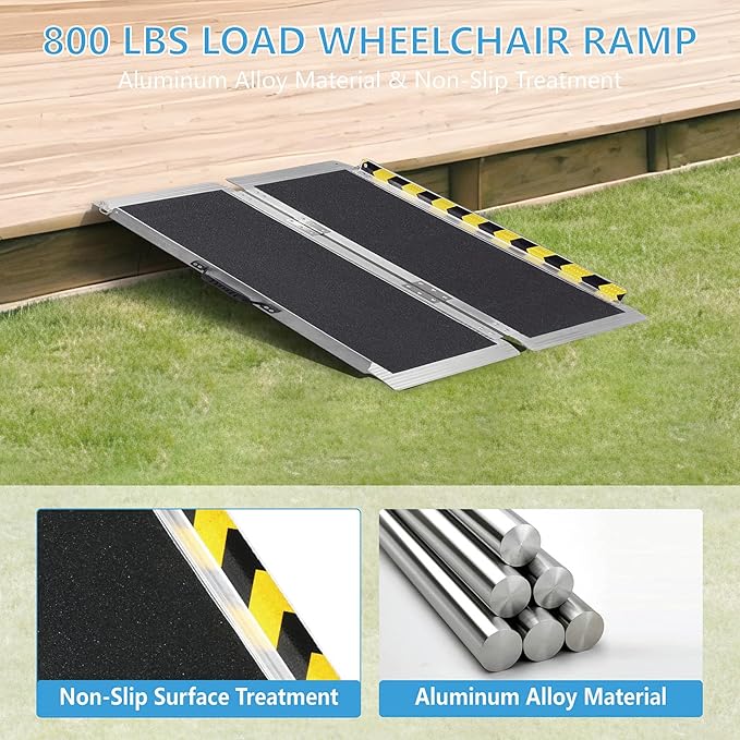 3FT Portable Wheelchair Ramp, Non-Slip Aluminum Folding Handicap Ramp, 800 LBS Capacity Door Threshold Ramps for Home Steps, Scooter Ramp for Car, Doorways, Curbs, Stairs, Cart, Wheel Chair Steps
