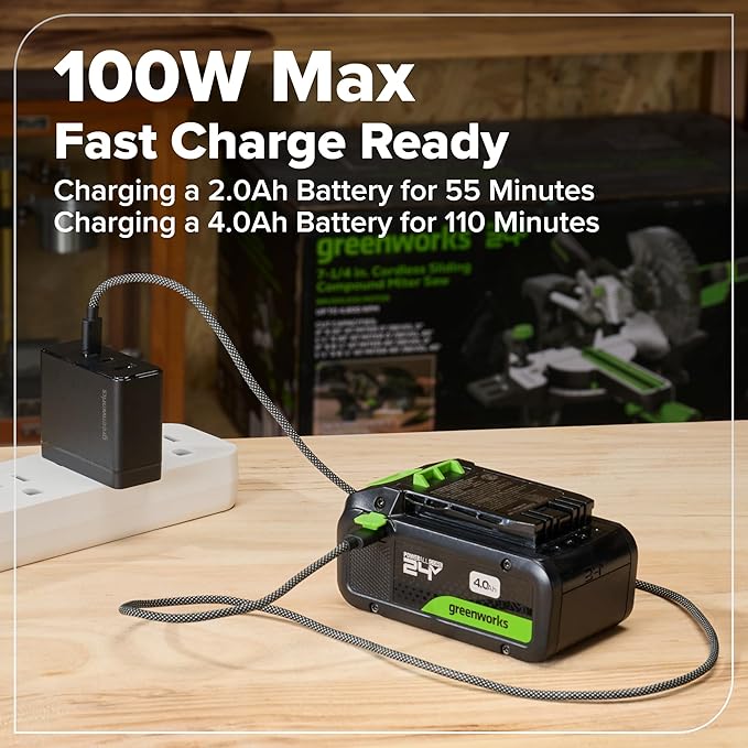Greenworks 24V Brushless 10PC TOOL, Drill+Impact Driver+Circular Saw+Recip Saw+Jig Saw+Sander+Light+Multi-Tool+Nailer+Grinder (2) 4.0Ah+2.0Ah Batteries (24,000mAh PB) USB-C Charger, High Efficiency
