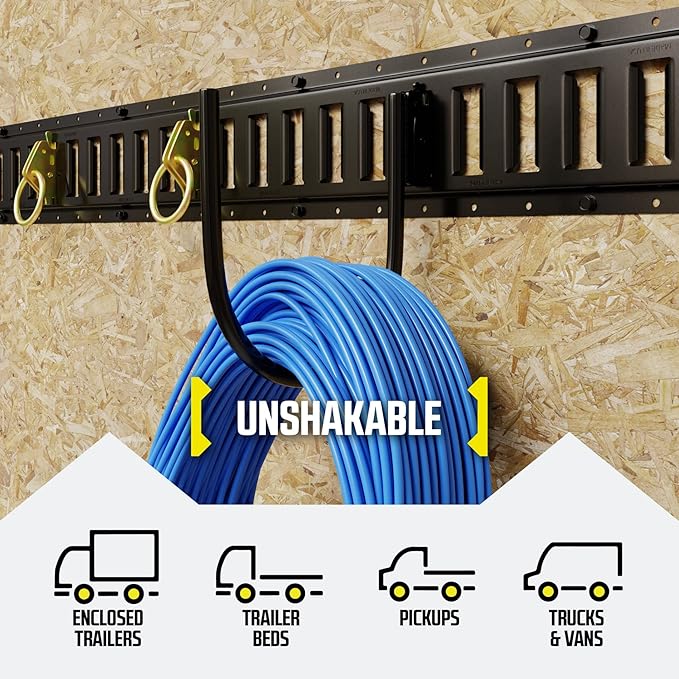 DC Cargo - E Track J Hooks (7" - 10 Pack) - Large Heavy Duty Accessories - Hanging Hooks for Your ETrack Rail System - Use in Enclosed Trailers, Box Trucks, Vans, Garage, Workshop & Warehouse