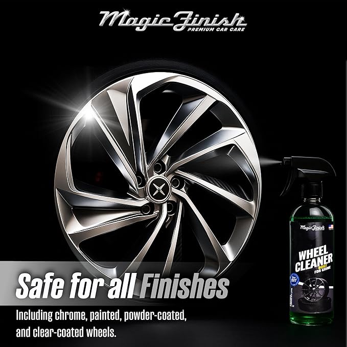 Magic Finish Wheel Cleaner (16 fl oz) – Premium Wheel Cleaner Spray for Brake Dust and Grime with Fast Cling Formula – Car Cleaning Supplies for Chrome, Alloy, Painted Wheels & Powder-Coated Finishes