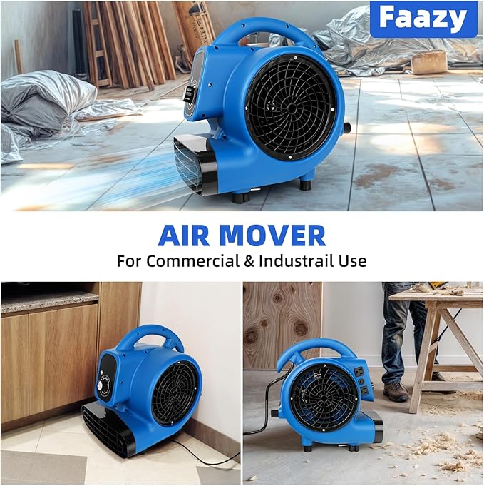 Air Mover, 1/4 HP 1000 CFM Carpet Dryer for Cooling and Ventilating, Portable Floor Blower Fan with 4 Blowing Angles and Time Function, for Janitorial, Home, Commercial Use