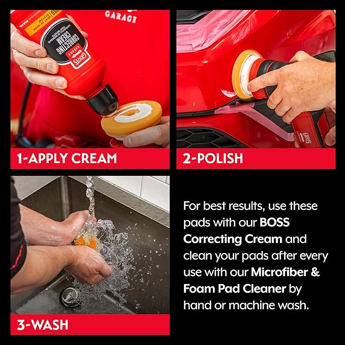 Griot's Garage 3" BOSS Correcting Foam Pads for Car Polishing, Buffing, Detailing and Light to Moderate Auto Paint Correction, Durable, Machine-Washable, Pack of 3