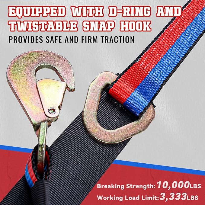 V Bridle Tow Strap with Hooks,Heavy Duty Vehicle Recovery Strap for Towing and Traction，Sleeve，D Ring Middle，for UTV ATV Truck Car Tractor SUV (2''×6')