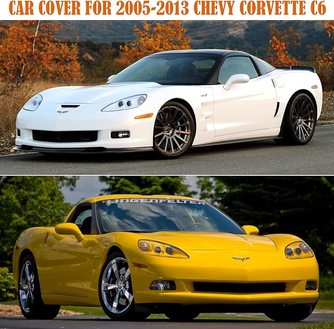 Waterproof Car Covers Replace for 2005–2013 Corvette C6, 6 Layers All Weather Custom-fit Car Cover with Zipper Door for Snow Rain Dust Hail Protection (C6)