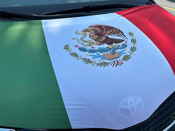 Car Hood Cover Country Flag Hood Cover Durable Weatherproof Universal Fit Car Cover for All Seasons Protection Custom Fit for Cars Trucks SUVs (Mexico)