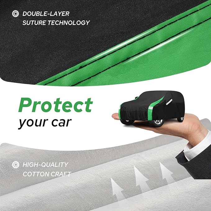 Car Cover Compatible with Jeep Wrangler Waterproof 2 Door Custom Fits for TJ YJ CJ JK JL, Outdoor Full Exterior Soft Cotton Lining Sun Rain Snow Hail Protection with Driver Door Zipper