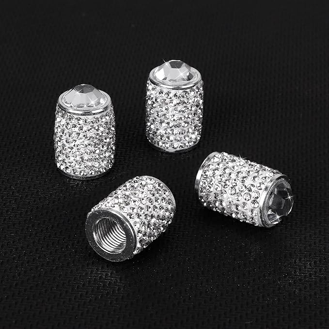 ToBeQueen Bling Tire Valve Caps, 4 Pack Handmade Crystal Rhinestone Tire Caps Universal Bling Car Accessories for Women Dustproof Bling Valve Stem Caps Cover for Car/SUV/Motorcycle/Bike(Silver)