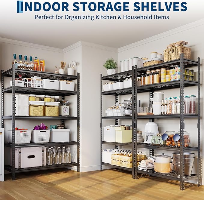 Garage Shelving 2200 LBS Storage Shelves Adjustable Metal Shelving Unit Heavy Duty 5 Tier Metal Shelves for Garage Kitchen Pantry Warehouse Basement, 36" W × 16" D × 72" H, 2 Pack