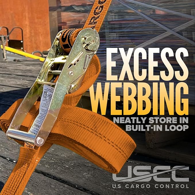 US Cargo Control Wire Hook Ratchet Straps 2 Inch x 30 Foot (10-Pack), 10,000 LBS Break Strength, Ratchet Straps Heavy Duty with Double J Hooks, Orange Cargo Tie Downs for Flatbed Trailers and Trucks
