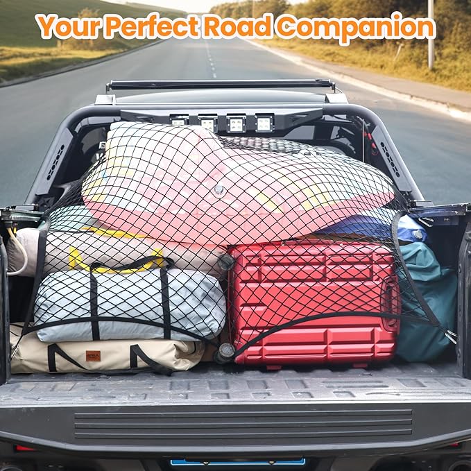 Truck Bed Net, Highly Elastic Cargo Net for Pickup Truck Bed, Stretchable Mesh Organizer for Pickup Trunk Bed, Suitable for Daily Light Loads of Trucks, 4'x4’ Stretches to 7‘x 7’