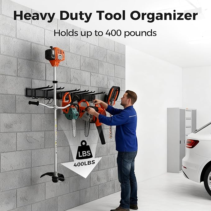 Garage Tool Organizer 32in - Heavy Duty Wall Mount Tool Storage Rack Load 350lb for Mop Rake Broom Shovel Folding Chair