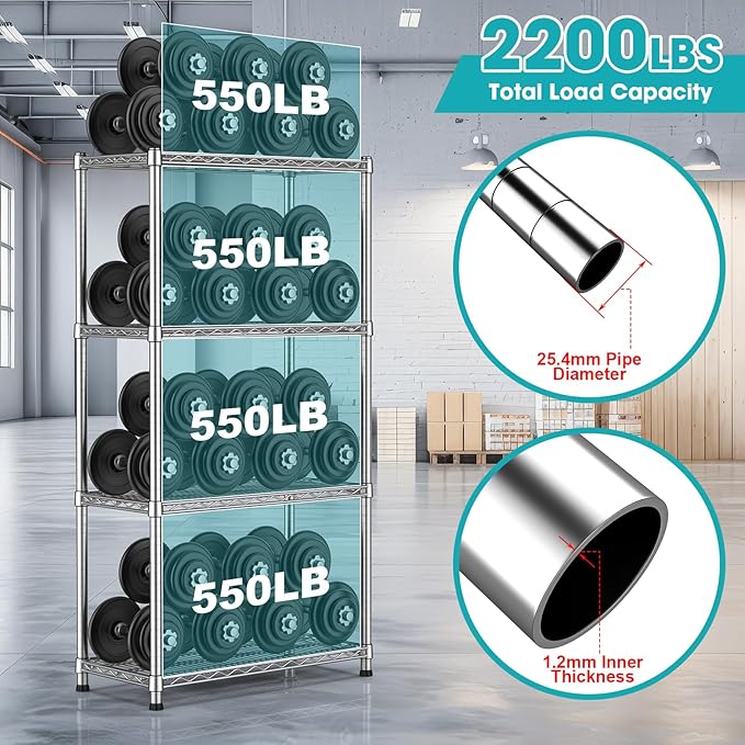 Heavy Duty Metal Wire Shelving Unit Adjustable Industrial Storage Rack Commercial Display Shelves 2200LBS Sturdy Standing Shelf Garage Shelving organization for Home Warehouse 4Tier13.8"Dx30"Wx59.06"H