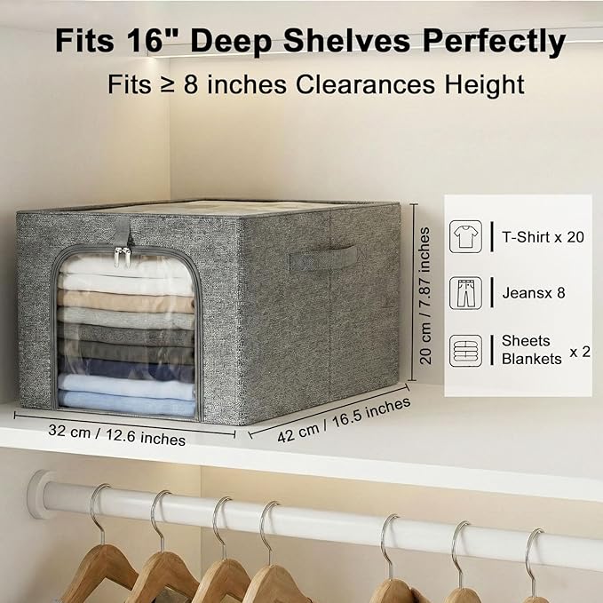 GoMaihe Clothes Storage Bins Metal Frame: 6-Pack Compact Stackable Closet Storage Bin with Lid & Clear Window, Space Saving Organizer for Sweaters Kids Clothing (Dorm/Closet 27L)
