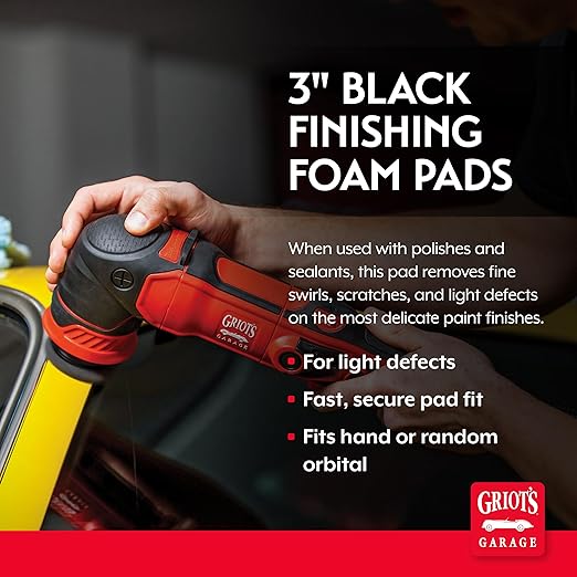 Griot's Garage 3" Black Foam Finishing Pads for Car Polishing and Detailing, Buffing Pads for Paint Correction and Sealant Application, 11274, Set of 3