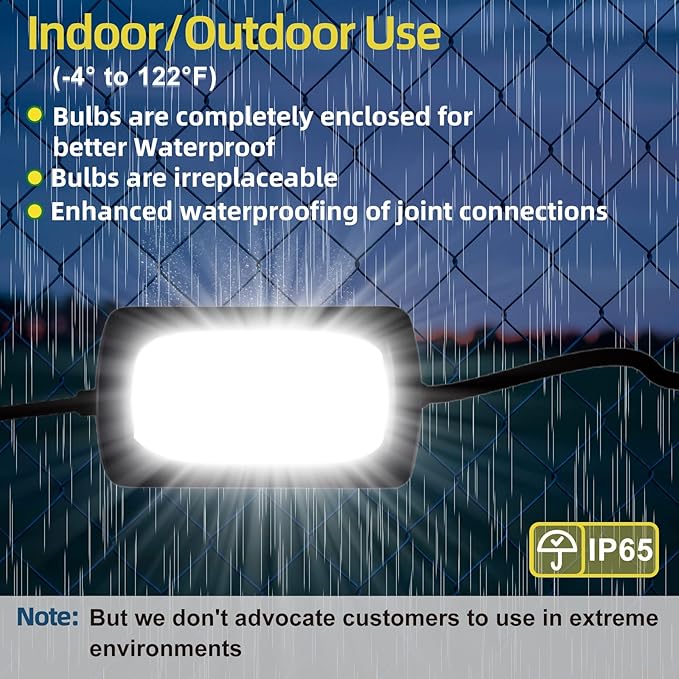 Owleye 50FT Led String Work Light 85W 8000LM Waterproof Construction String Lights Linkable Temporary Work Lighting Outdoor Indoor Worklight (5 Light Heads)-2 Pack