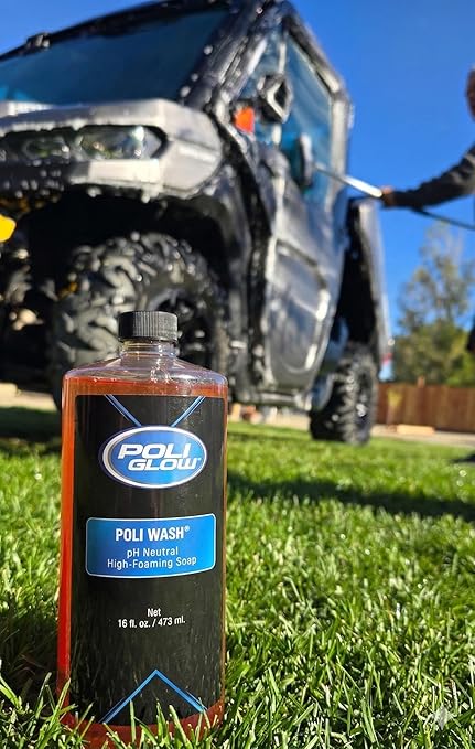 Poli Glow Poli Wash – 16 oz Concentrated Foaming Boat & RV Soap – pH Neutral, Biodegradable Cleaner – Safe for Poli Glow, Ceramic Coatings, Fiberglass, Gel Coat, Aluminum & Painted Surfaces