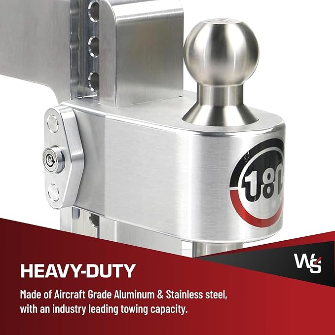 Weigh Safe 180-Degree Trailer Hitch - Adjustable Trailer Hitch for Towing - Compatible with 3" Receivers - 6" Drop, Stainless Steel Tow Balls, 21,000 GTW, 2-Piece Lock Set