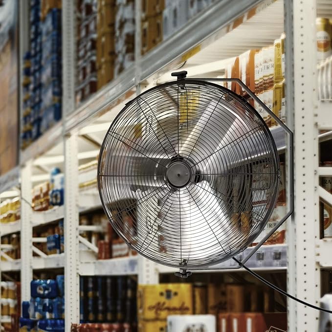 Simple Deluxe 24 Inch Industrial Wall Mount Fan, 3 Speed Metal Fan for Warehouse, Greenhouse, Workshop, Patio, Factory and Basement, Black