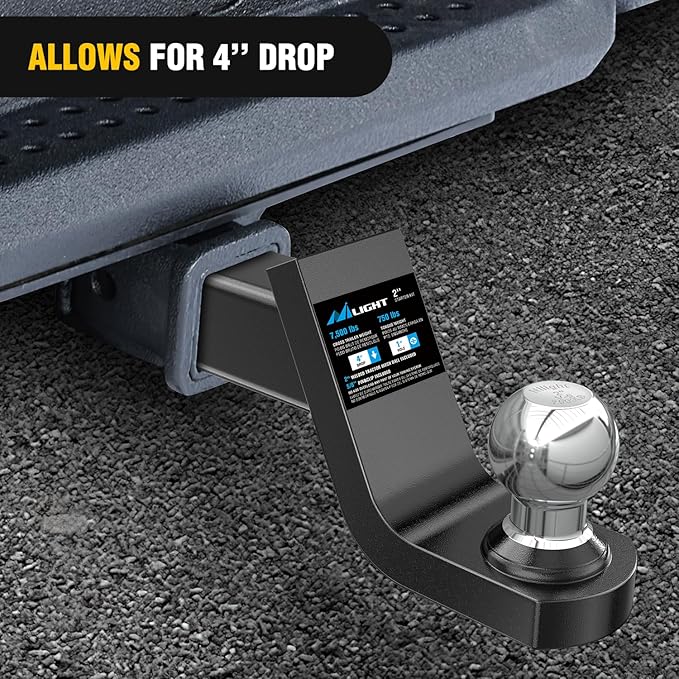 Nilight Fusion Trailer Hitch Mount w/Welded 2 Inch Trailer Ball & Hitch Pin, Fits 2 Inch Receiver, 7500 lbs 4" Drop