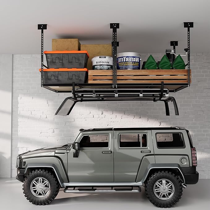 3x6 Ft Overhead Garage Storage Rack, 28-41 inch Height Adjustable Ceiling Mounted Organization Rack, 700 lbs Weight Capacity, 36"x72" Heavy Duty Space-Saving Metal Rack for Garage Storage
