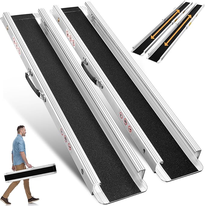 6FT Portable Wheelchair Ramp, Adjustable Aluminum ramps for wheelchairs for Home, 1200LB Capacity, 2X Thickened Sidewall, Wheelchair Ramp for Home, Stairs, Steps (2 Pack)