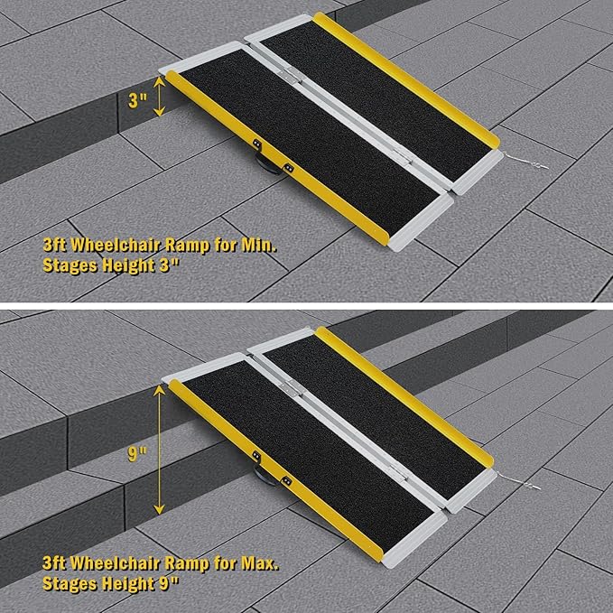 Portable Wheelchair Ramp 3FT, Foldable Ramps for Wheelchairs, Aluminum Handicap Ramp with Non-Slip Surface, Wheelchair Ramps for Home Steps, Stairs, Doorways, Curbs, 800LBS Capacity, FSA Eligible