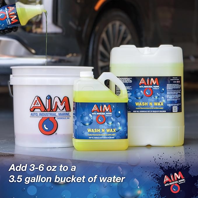 AIM Chemicals Wash N Wax Car Soap - pH neutral for cars, trucks, boats, and RVs. Protects wax and sealants. Use with foam cannon or hand wash. Ideal for detailing and cleaning supplies (AC WW5)