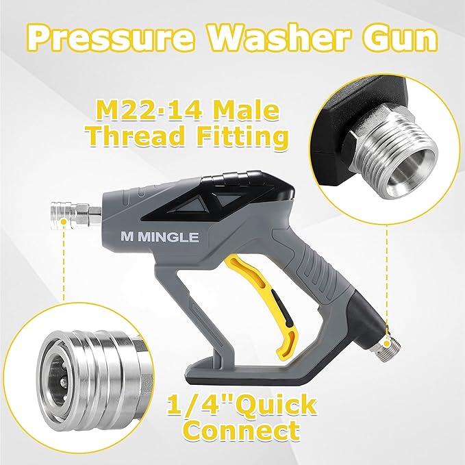 M MINGLE Concentrate Foam Cannon with Pressure Washer Gun, Ready-to-Use Mini Soap Cannon with 5 Nozzle Tips, 1/4" Quick Connect for Thick Sudsy Wash
