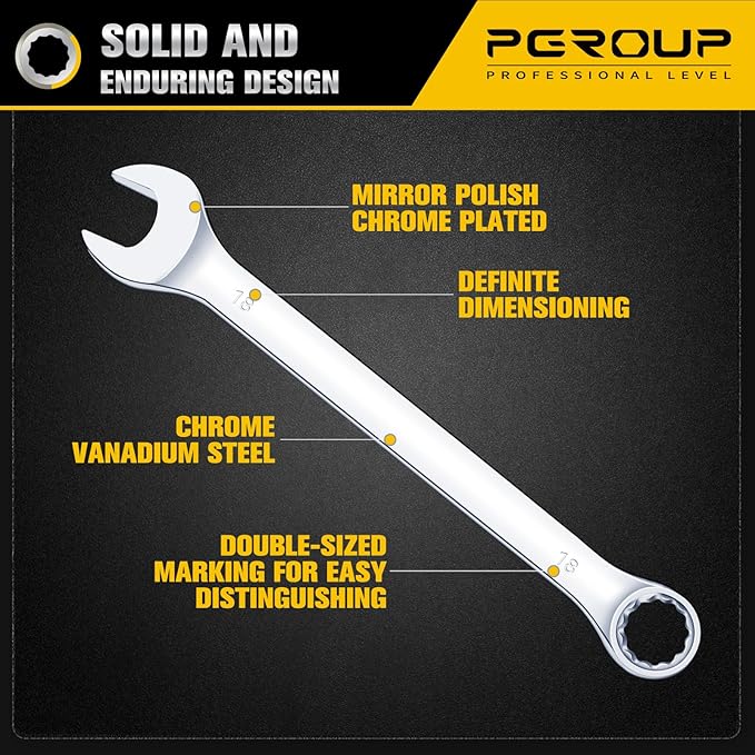 32 Piece SAE & Metric Combination Wrench Set, 20PCS Long Wrenches and 12PCS Stubby Wrenches, Open End and 12-Point Box End, CR-V Steel Mirror Chrome Polished