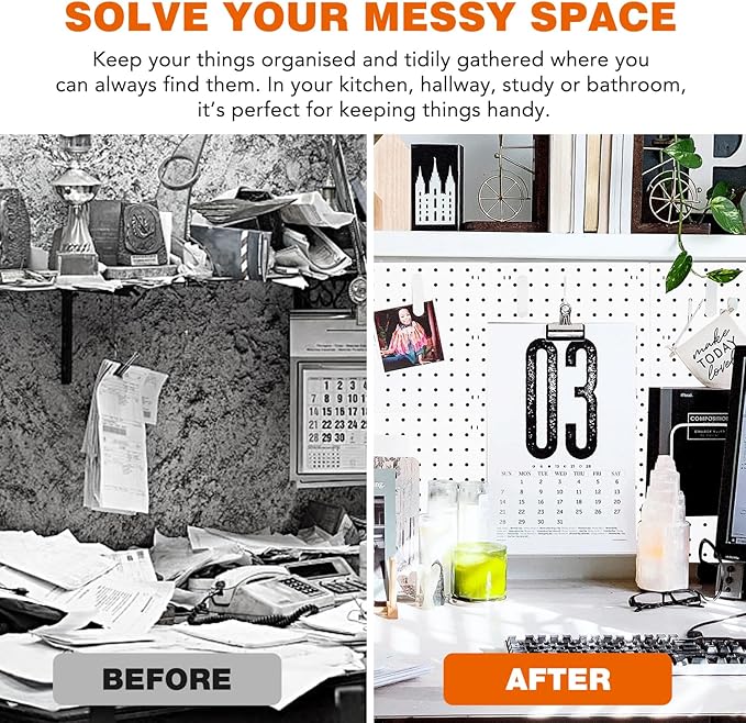 6Pcs Pegboard, Peg Board, Pegboard Wall Organizer, Mount Display Pegboard Kits fit Pegboard Storage, Small Pegboard for Craft Room Garage Kitchen, Peg Boards for Walls - White Pegboards Panels