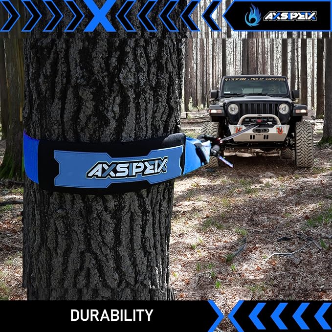 Tree Saver Strap 3in x 8ft (36,500 lbs), Includes: Heavy Duty Reinforced Draw String + Havy Duty Storage Bag, Truck, SUV, ATV Off Road Tree Saver Strap Kit