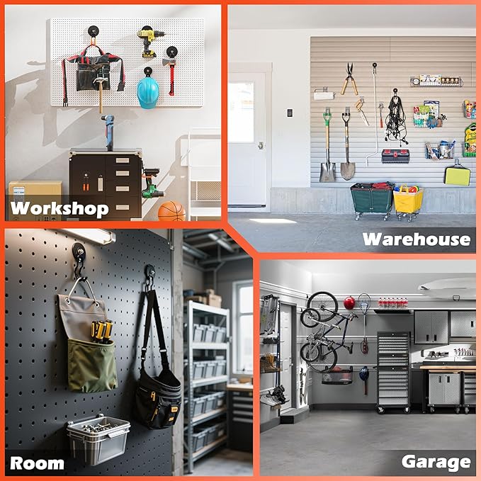 ULIBERMAGNET New Upgraded Garage Magnetic Hooks, 4 Pack Black Heavy Duty Large J Hooks with Magnet, Black Strong Anti-Slip Coating Magnet Hooks for Garden Tools, Ropes,Drill,Metal Cabinet,Pegboard