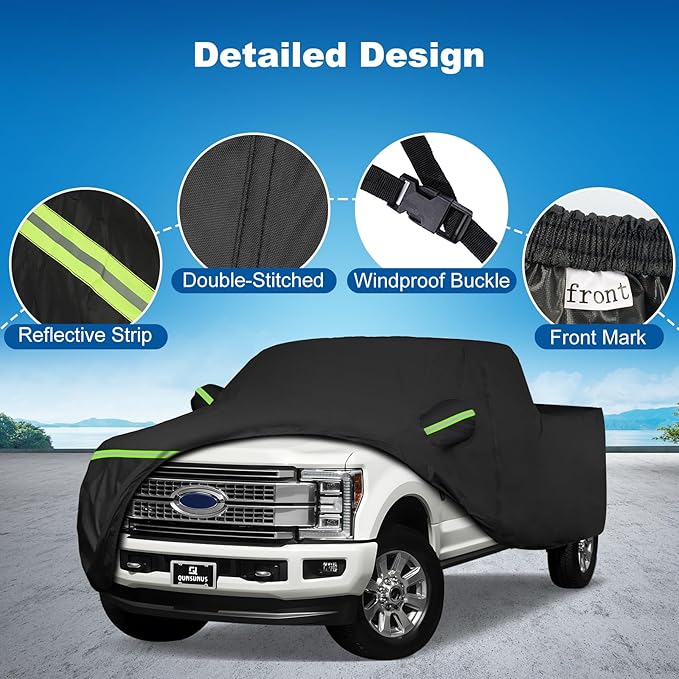 QUNSUNUS Truck Cover for Ford F-150 Super Crew Cab 5.5ft Short Bed, Waterproof F150 Truck Cover with Zipper and Straps,Compatible with Silverado 1500 Crew Cab 5.8ft 2014-2025