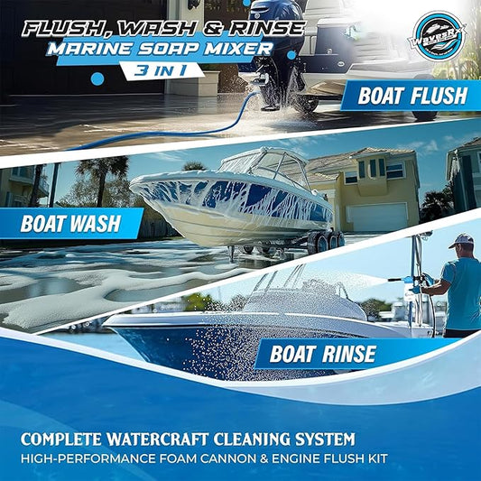 WAVESRX PWC & Boat Wash Sprayer & Engine Flush Mixer to Wash Salt Away | Dual-Use Marine Soap Foamer to Quickly Wash and Rinse | Cleaning Kit for Boating with Garden Hose Quick-Connect