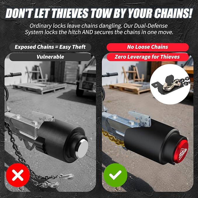 Trailer Hitch Lock for 2 Inch Coupler with Safety Chain Lock, Heavy Duty Anti-Theft Trailer Tongue Coupler Lock for RV, Boat, Utility & Cargo Trailers (Red)
