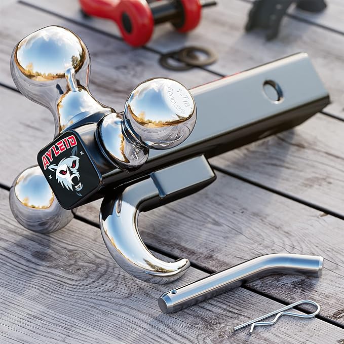 Ayleid Trailer Hitch Tri-Ball Mount with Hook & Pin Balls Sized 1-7/8 , 2 & 2-5/16 inches , Tow Hitch , Silver