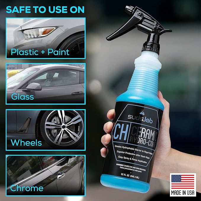 Suds Lab CH Ceramic Hydro-Coat, Hydrophobic Car Sealant, Water Activated Spray, Easy To Use Water and Dirt Repelling Finish Treatment For All Vehicles, High Gloss Spot Free Shine 32 oz.