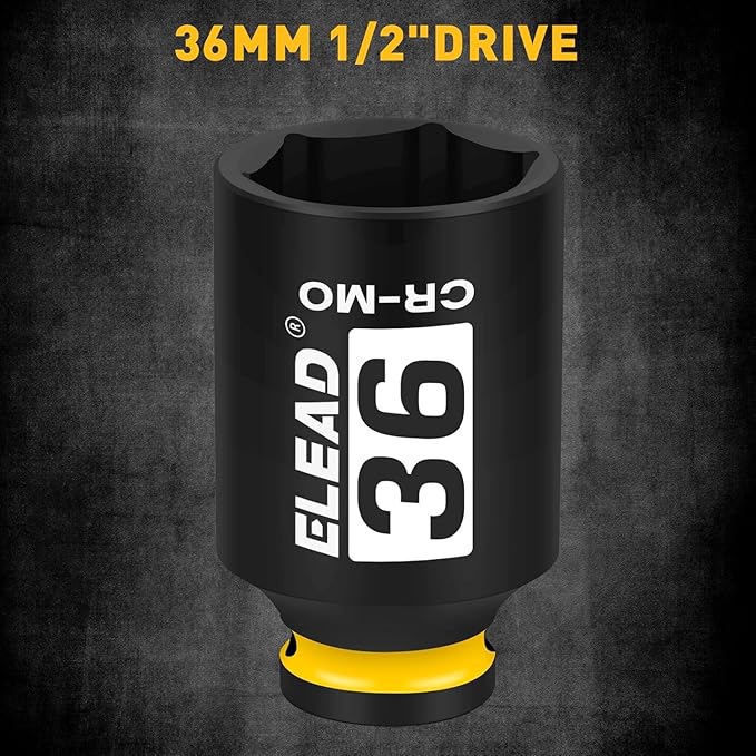 ELEAD 36mm Socket 1/2" Drive Deep Impact Socket, Metric 6 Point 1/2-inch Drive Impact Axle Nut Sockets, CR-MO Nut Socket Set, Oil Filter Sockets, Tools for Easy Removal of Axle Shaft Nuts
