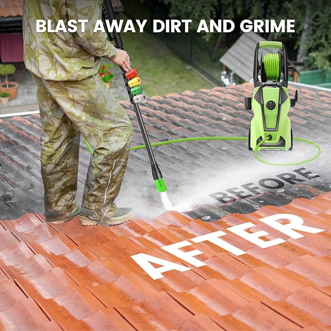 Pressure Washer 5000 PSI Adjustable Pressure, Power Cleaners Powered with 33ft Pressure Hose, 4 Nozzles and 500ml Foam Cannon, Cleaner Machine for Home, Car, Green