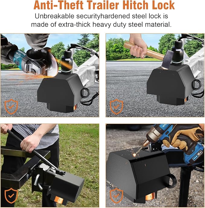 Heavy Duty Trailer Hitch Locks, 2" & 2-5/16" Couplers, Anti-Theft Trailer Tongue Lock, 3 Keys, Alloy Steel, Weather Resistant