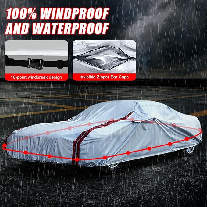 Waterproof Car Covers Replace for 1997–2004 Corvette C5, 6 Layers All Weather Custom-fit Car Cover with Zipper Door & 18 Ponit Windproof Bands for Snow Rain Dust Hail Protection
