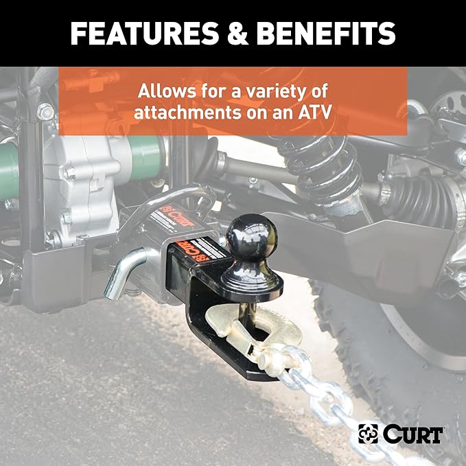 CURT 45009 3-in-1 ATV Trailer Hitch Mount, 2-Inch Ball, Clevis Pin, 5/8-Inch Hole, Fits 2-Inch Receiver