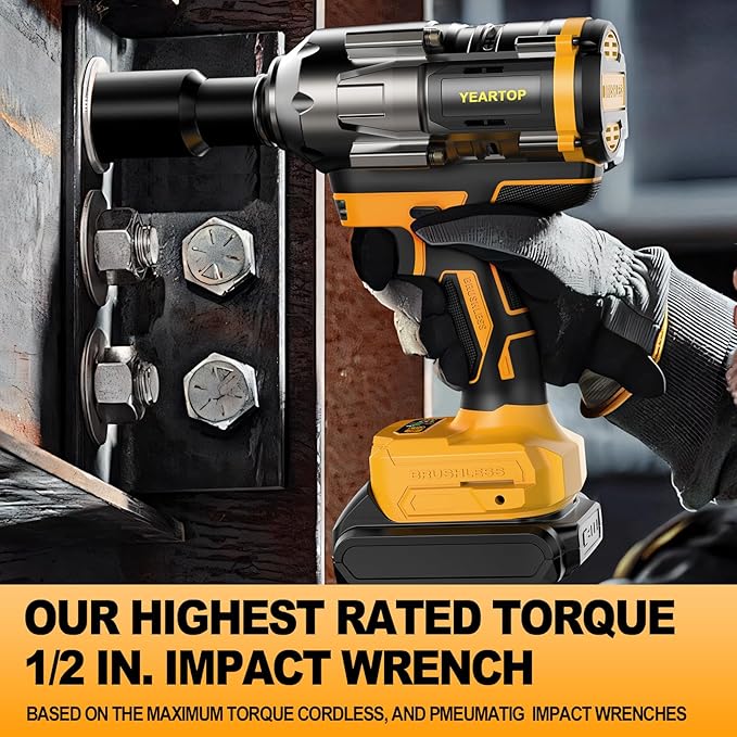 Cordless Impact Wrench 1/2 inch for Dewalt 20V Battery, 900FT-LBS(1200N.m) Driver Brushless, High Torque with 6 Pcs Sockets & Gift Box (No Battery)