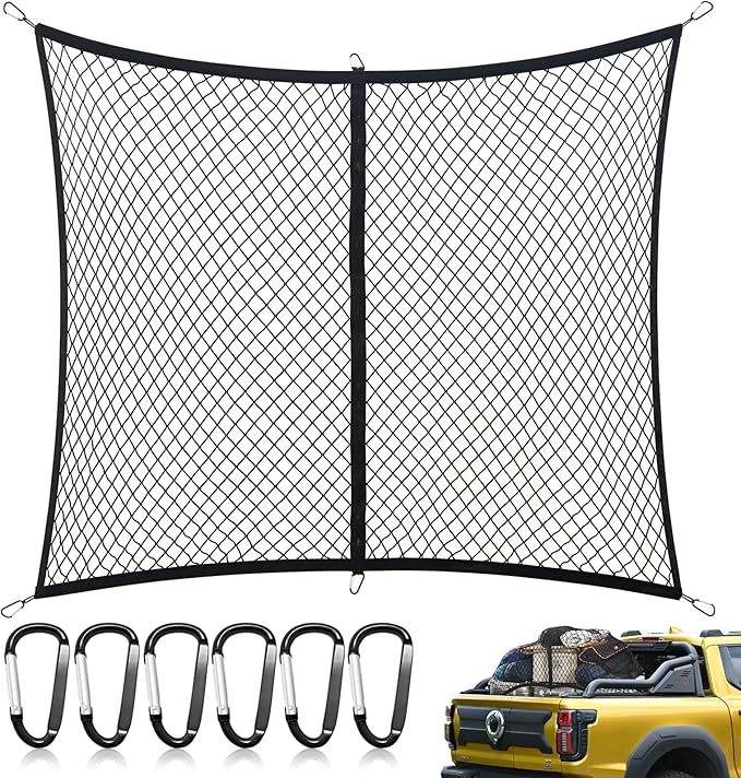 Highly Elastic Cargo Net - Heavy-Duty Truck Bed Cargo Net for Pickup Trucks, Vans, and SUVs | 4x4 FT Stretches to 7x7 FT, Perfect for Daily Light Loads